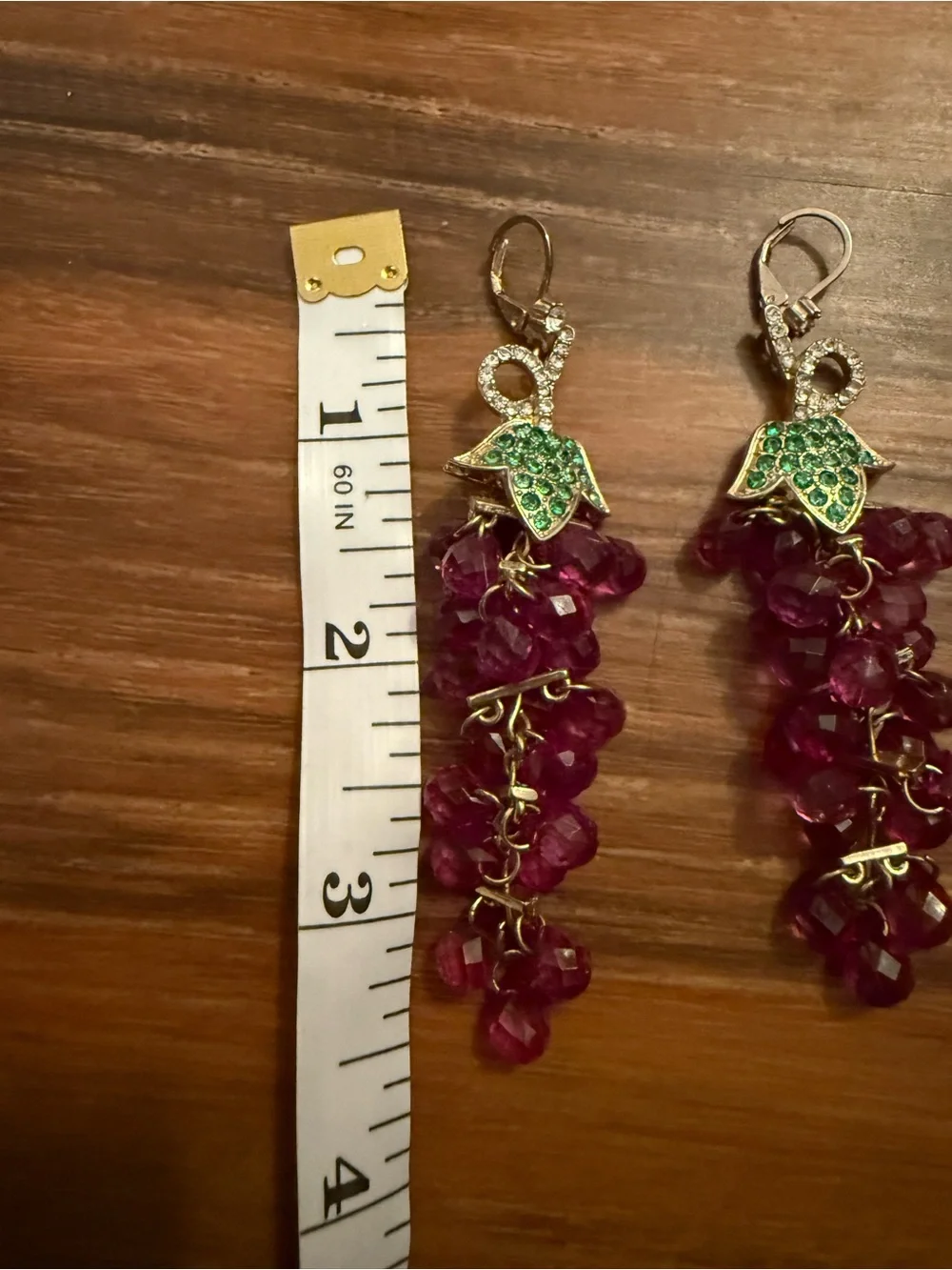 Betsey Johnson Green Leaf and Deep Pink Cluster Drop Earrings